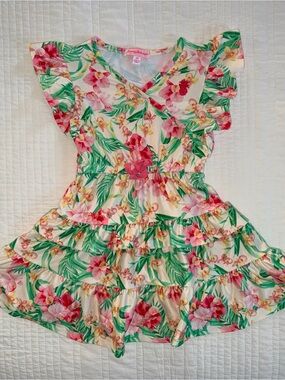 Tommy Bahama Floral Ruffle Girls' Dress - Pink & Green 2T